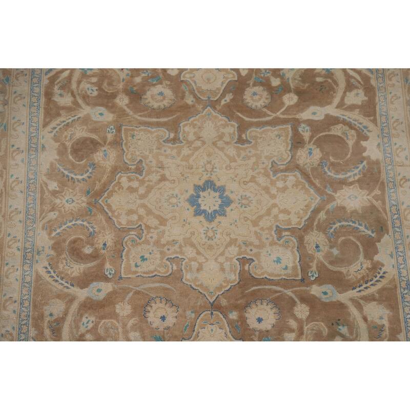 Hand Knotted Oriental 100% Wool Carpet Traditional Floral Brown Mashad Area Rug - 9' 0'' X 6' 0''