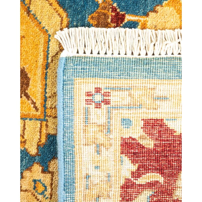 Overton One-of-a-Kind Hand-Knotted Contemporary Oriental Eclectic Blue Area Rug - 5' 1" x 7' 7"