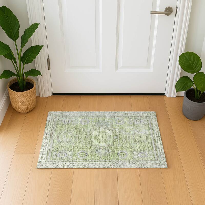 Premium Washable Super Soft Vintage Traditional Mayfield Rug - Aloe - 1'8" x 2'6"