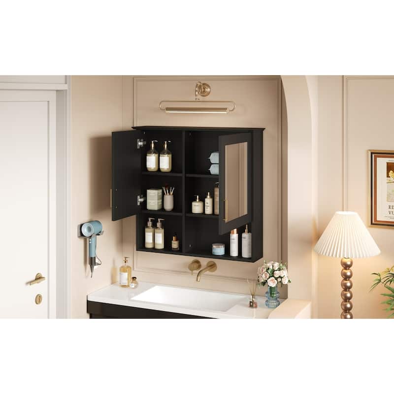 Rossetta Wall Mounted Elegant Sculpted Lines Pattern Bathroom High-Define Mirror Cabinet with Adjustable Shelves