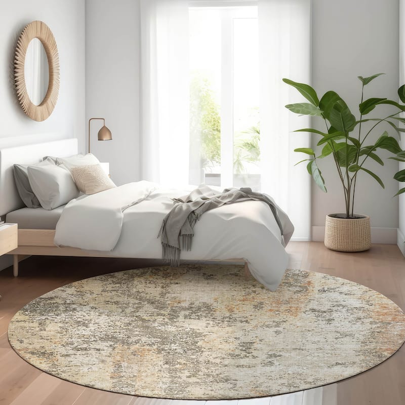 Machine Washable Indoor/ Outdoor Abstract Contemporary Chantille Rug - Terracotta - 8' x 8'