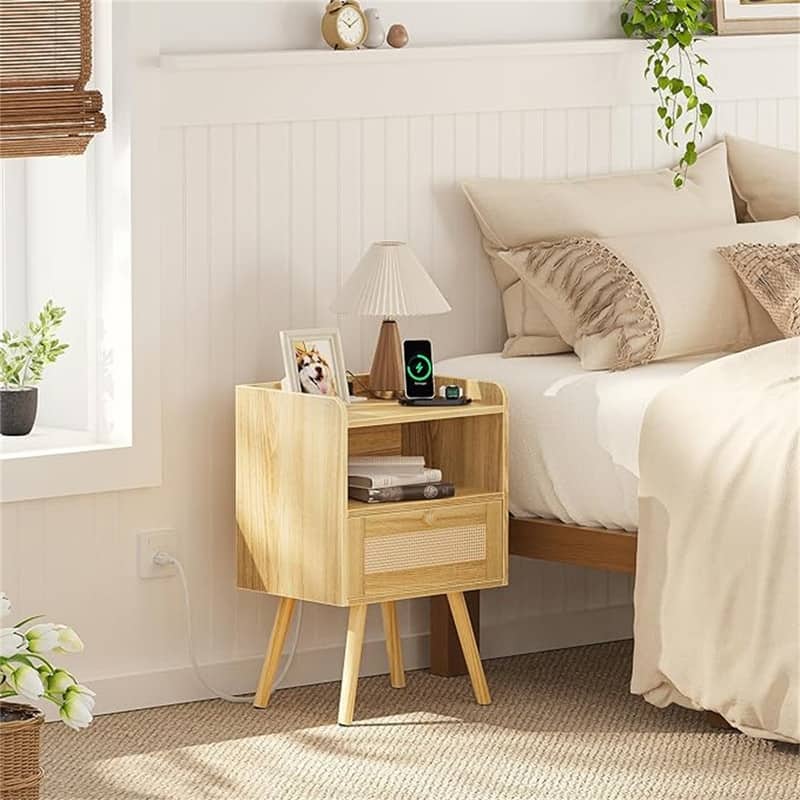 Nightstands Set of 2 with PE Rattan Drawers