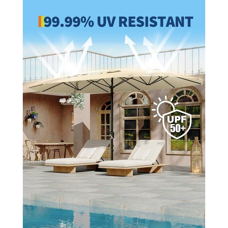 Coromose 15ft Large Patio Umbrella with Base, UV Protection, for Sun Safety