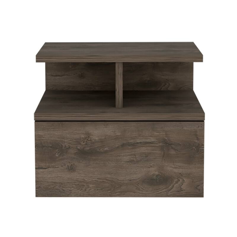 White Floating Nightstand, Wall-Mounted End Table with Storage Drawer & Open Shelf