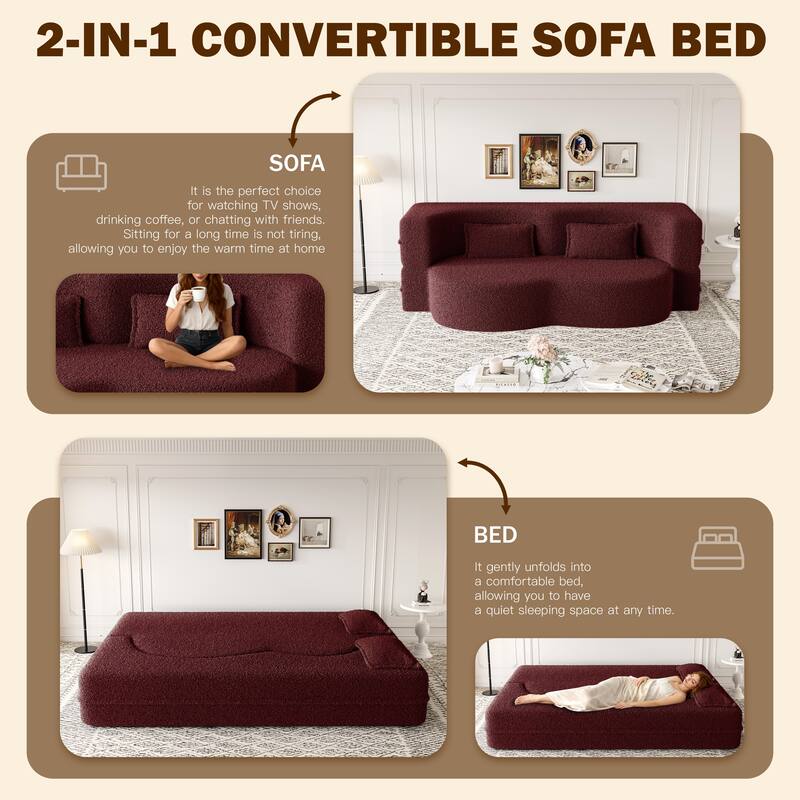 Modern 78.7" Floor Sofa With 2 Pillows For Small Pace Living Room, Convertible Sleeper Sofa Bed