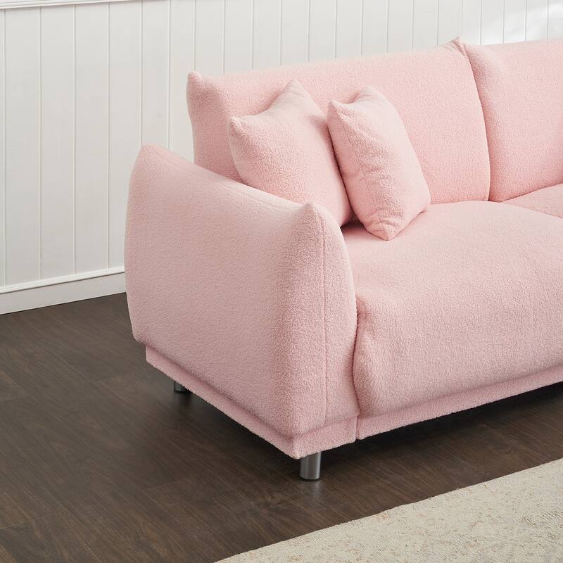 86.6" Teddy velvet large bread sofa with four pillows and hardware feet