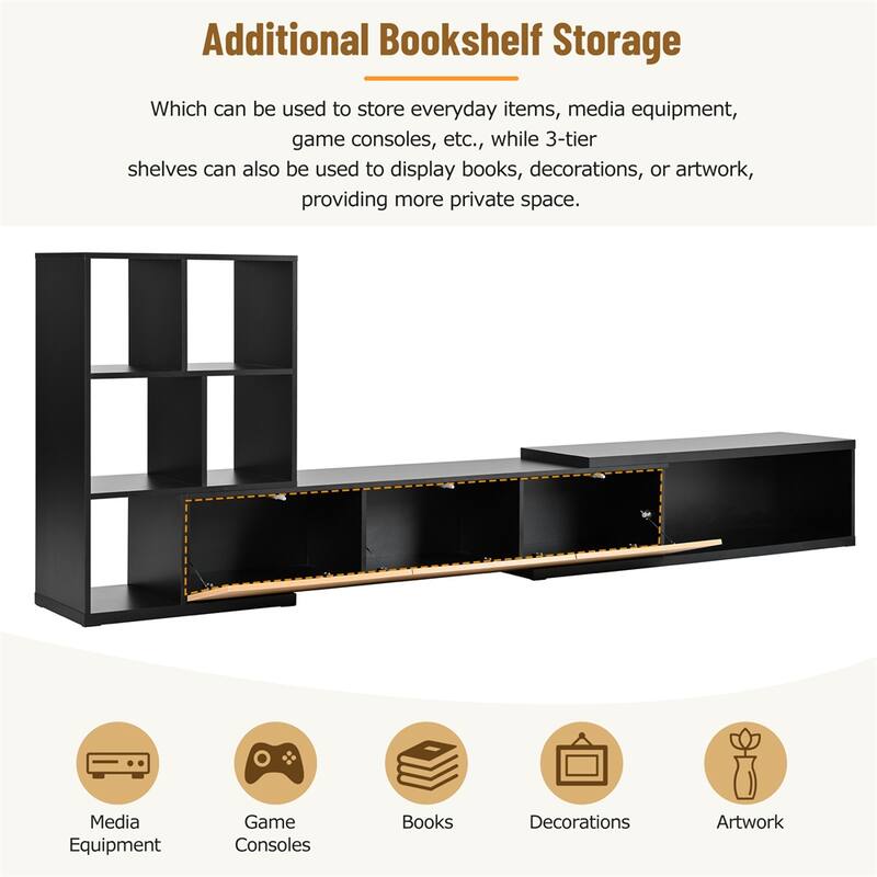 Extendable TV Stand with 3 Tier Bookshelves,Entertainment Center