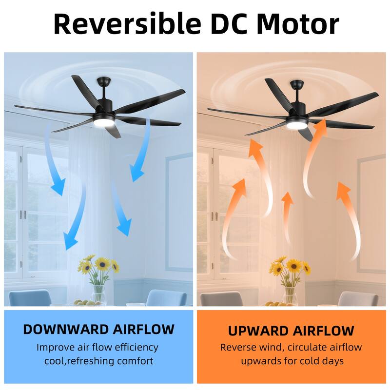 66 in. Modern Downrod Mount Ceiling Fan with LED Light, 6 ABS Blades, DC Motor, Remote Control