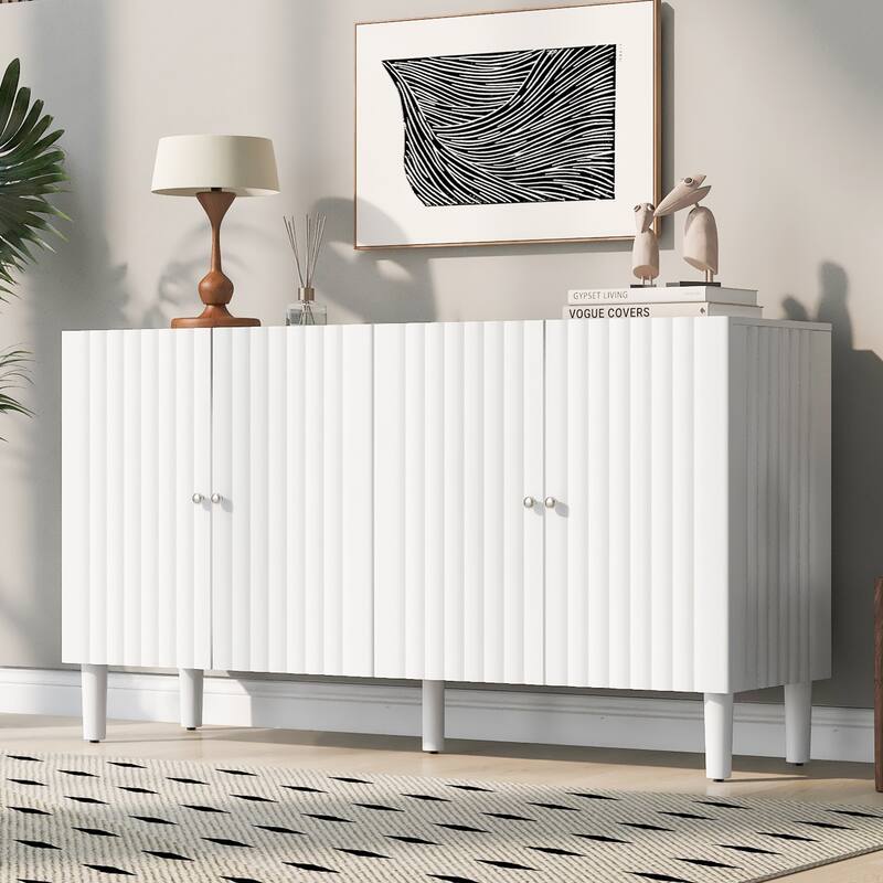 Elegant Four-Door Sideboard with Wavy Pattern Doors