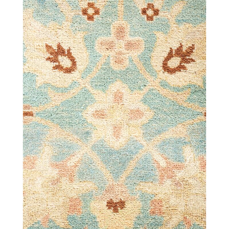 Overton Hand Knotted Wool Vintage Inspired Modern Contemporary Eclectic Light Blue Area Rug - 10' 6" X 8' 0"
