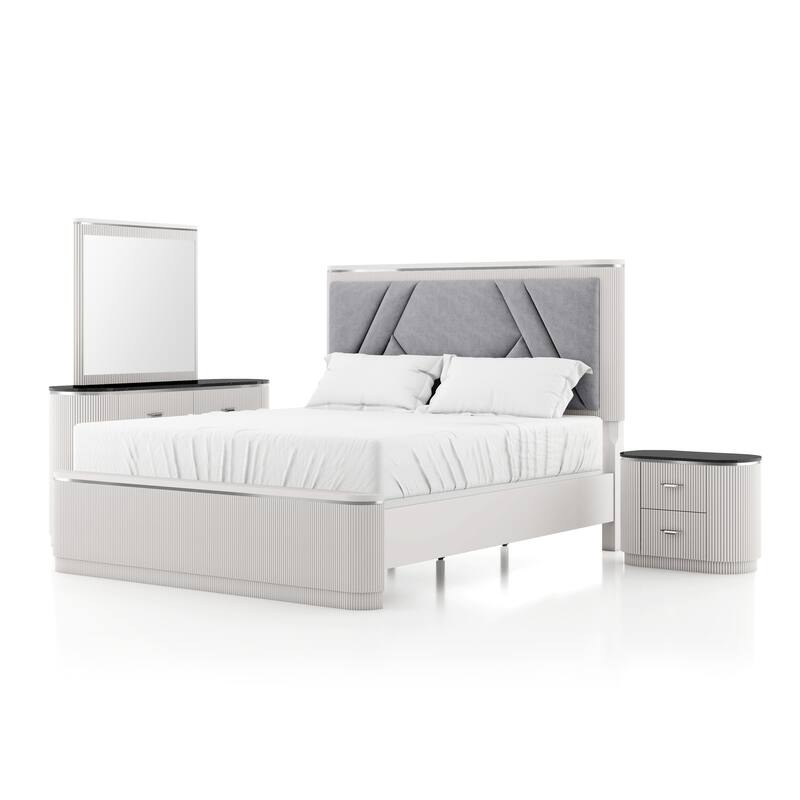 Furniture of America Leander Modern 4-Piece Light Grey Panel Bedroom Set