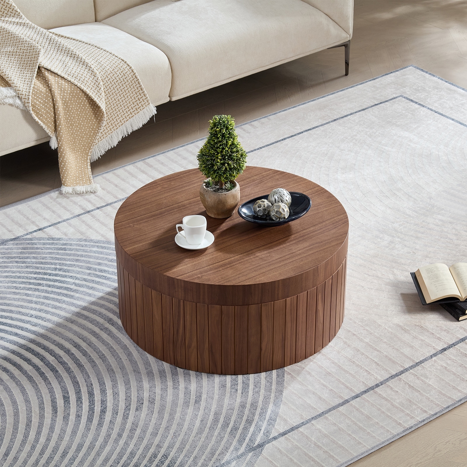 Modern Round Coffee Table Accent Table Tea Table with Storage, Center Table Sofa Table for Living Room