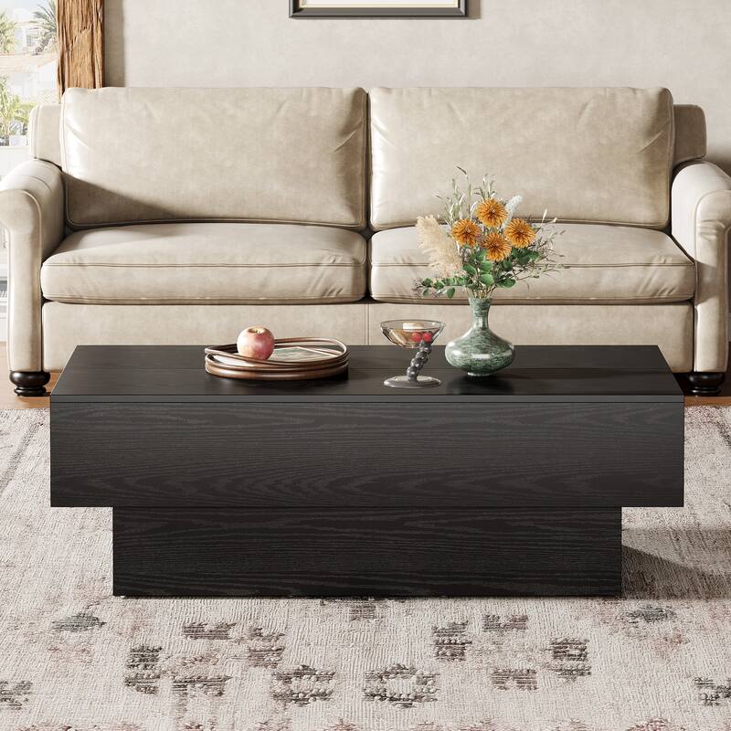 Modern Black Coffee Table, 55-Inch Rectangle Wooden Tea Table