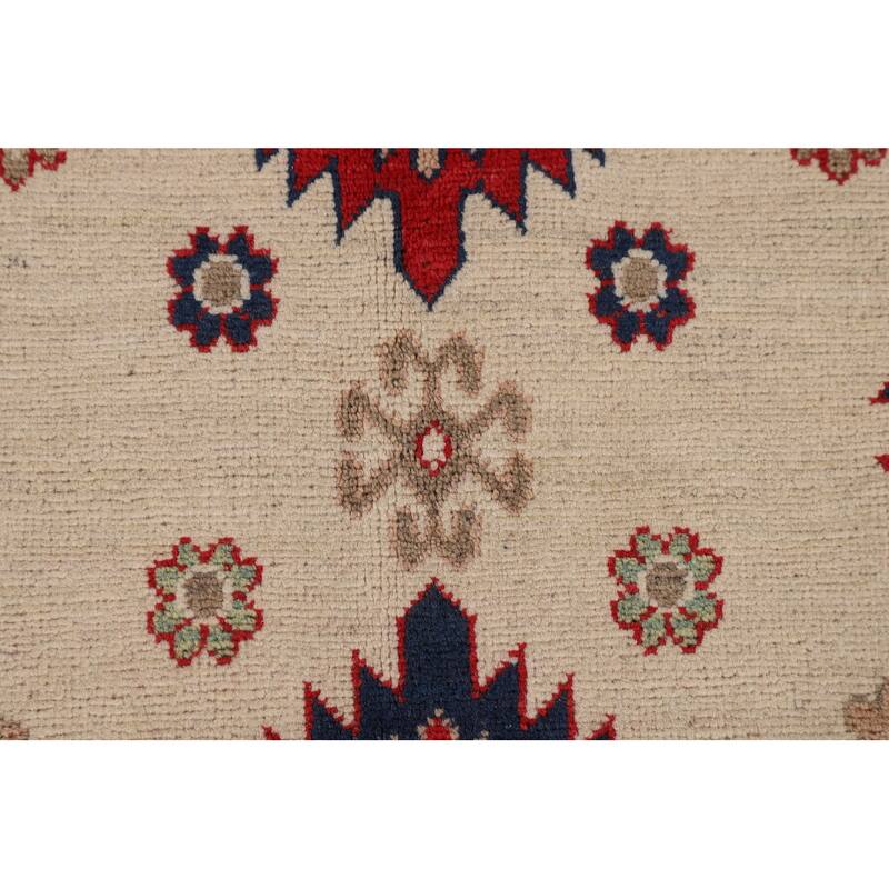 Ivory Kazak Oriental Area Rug Hand-Knotted Wool Carpet - 6'7" x 9'8"