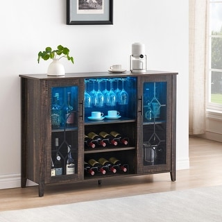 Wine Bar Cabinet with LED Light - 15.7"D x 47.2"W x 34.61"H