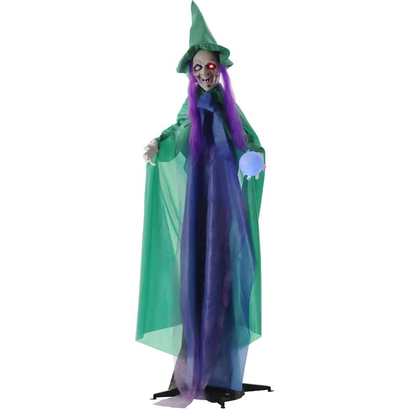 Haunted Hill Farm Vadoma the Animatronic Talking Fortune Teller Witch with Movement and Crystal Ball for Halloween Decoration
