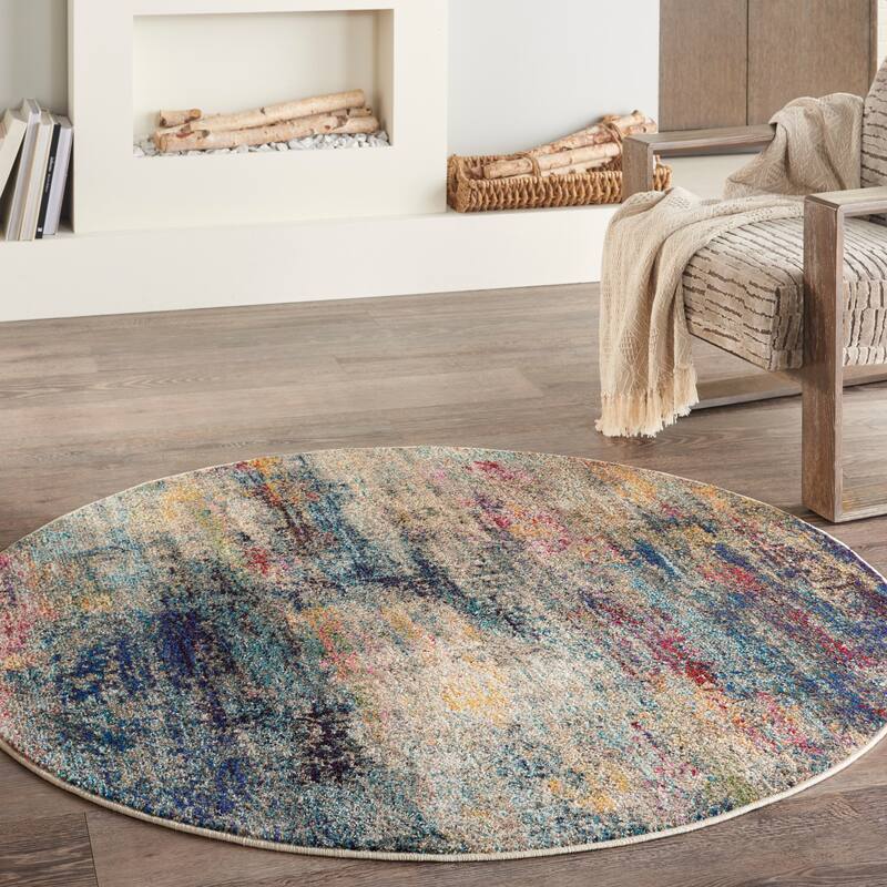 Nourison Celestial Modern Abstract Multicolor Area Rug - 4' Round - Multicolor - Round