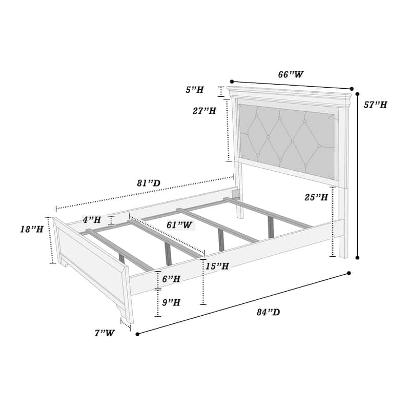 Queen Size Tufted LED Headboard Bed with Faux Leather and Diamond Design