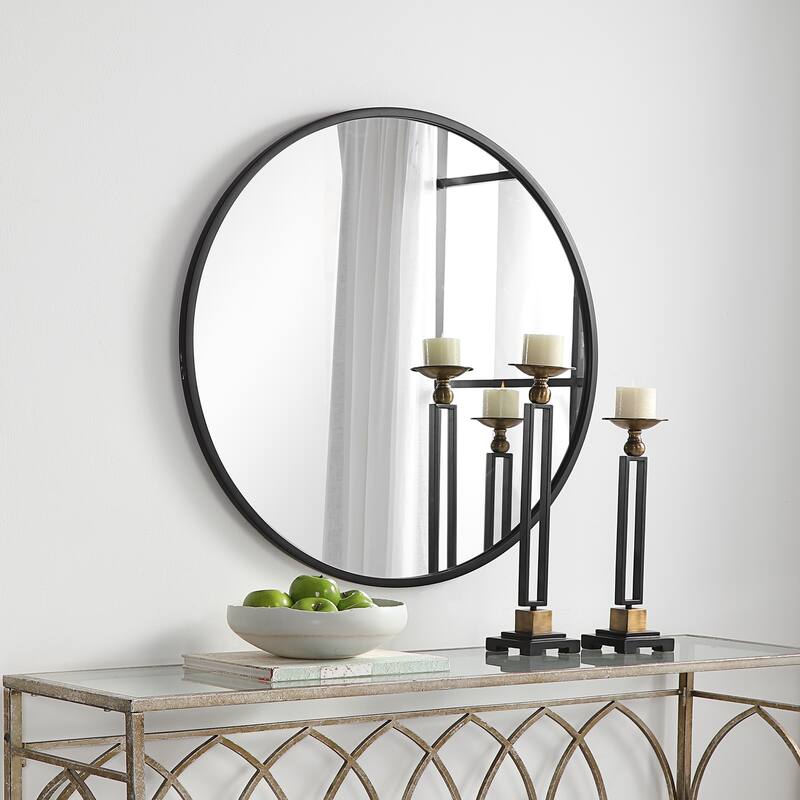 Copper Grove Matte Black Metal Round Wall Mirror