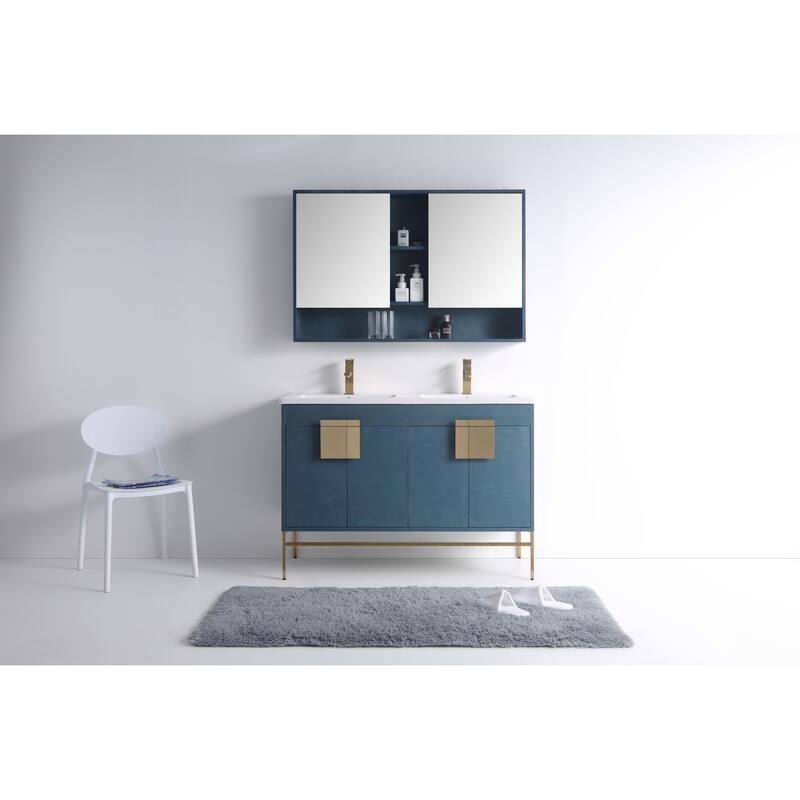 Modern Bathroom Vanity Set, Vitreous China Double Sink Top 48"