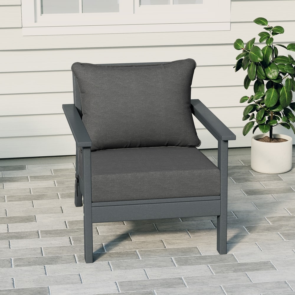 Birchwood All Weather HDPE Outdoor Patio Deep Seating Gray Club Chair With Cushions (1-Piece)