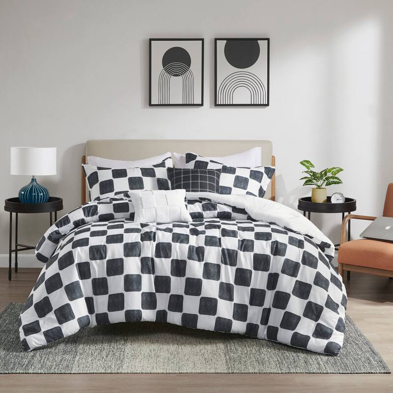 Intelligent Design Lana Checkered Comforter Set - Black/White - Queen
