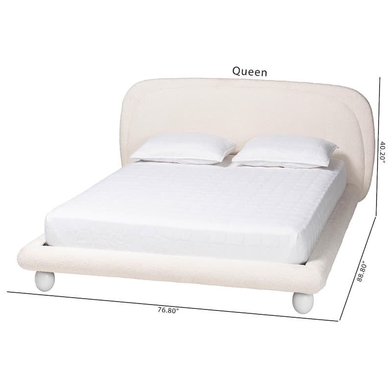 Eladio Modern Luxe Ivory Boucle Fabric Queen Size Bed