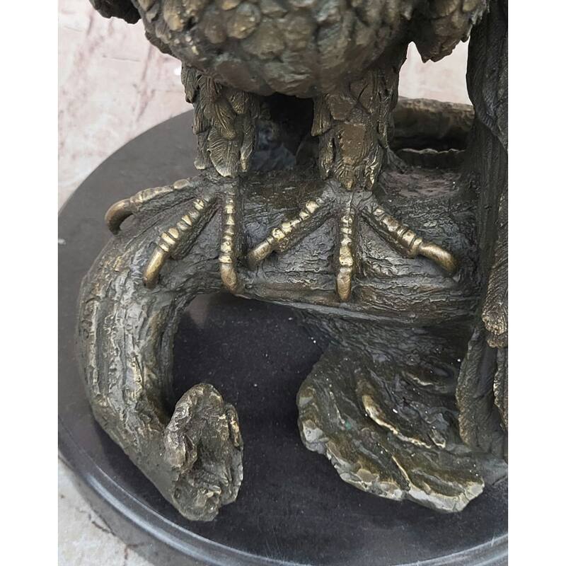 Two Juvenile American Bald Eagles Bronze Metal Statue Sculpture On Marble Base