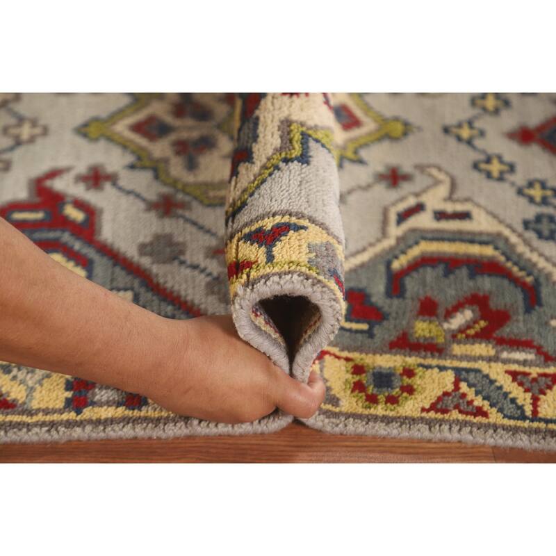 Traditional Grey Kazak Runner Rug Hand-Knotted Wool Carpet - 2'6" x 9'10"