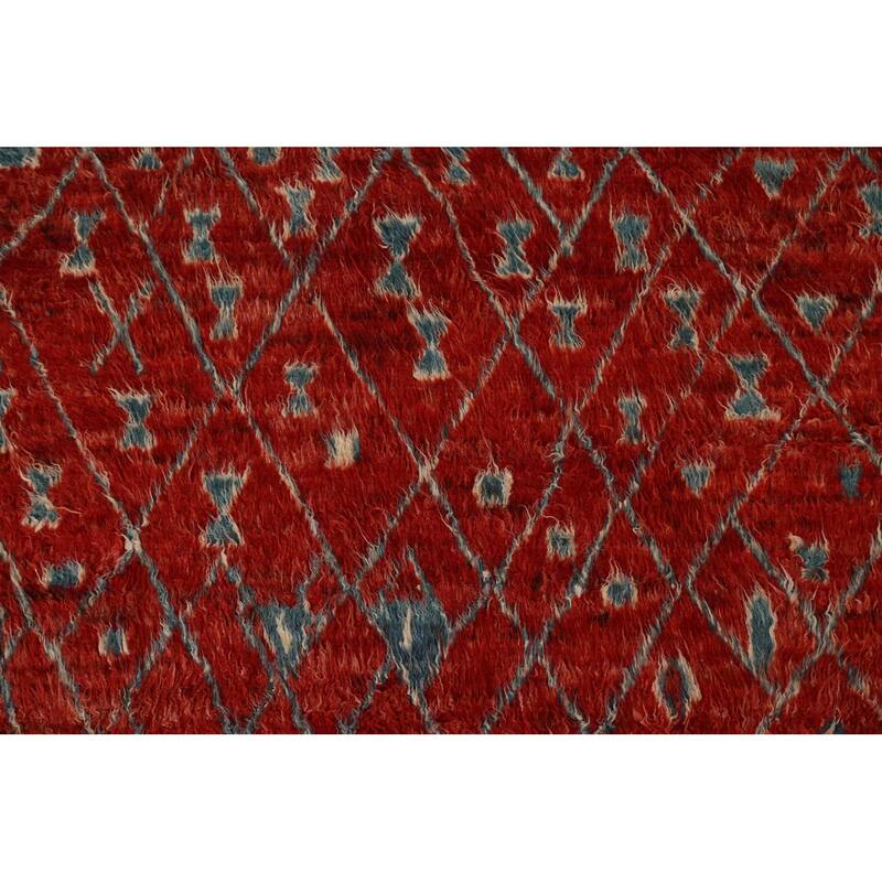 Hand Knotted Oriental 100% Wool Carpet Modern Tribal Red Moroccan Area Rug - 9' 9'' X 6' 5''