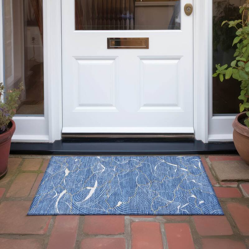 Machine Washable Indoor/ Outdoor Abstract Crackle Chantille Rug