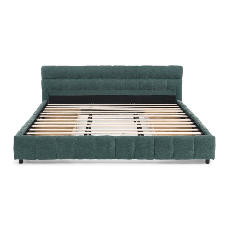 Lattice-shaped Cushion Platform Bed Grounded Bed Upholstered Bed Frame with 4 Drawers and Cozy Headboard No Box Spring Needed