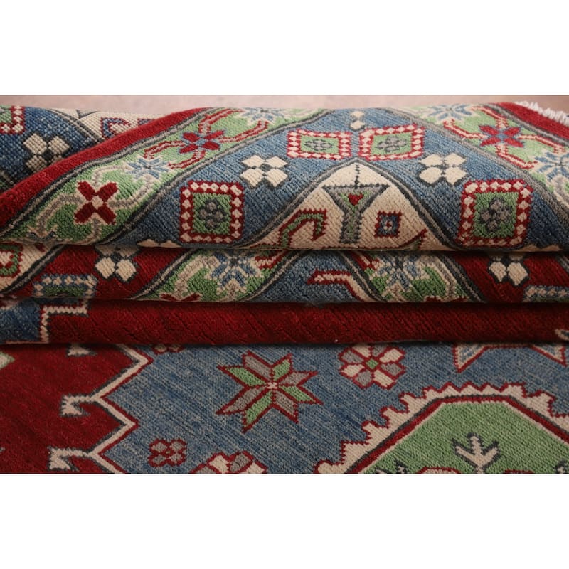 Red Geometric Kazak Oriental Large Area Rug Handmade Wool Carpet - 9'9" x 15'11"