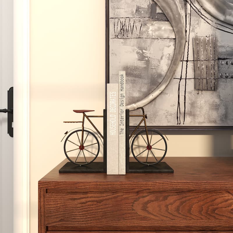Black Metal Weathered Bike Decorative Bookends (Set of 2)