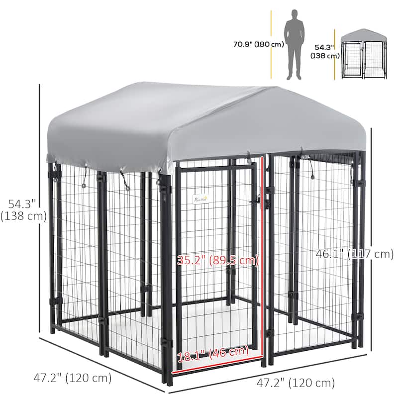 Pawhut Large Outdoor Dog Kennel Galvanized Steel Fence with UV-Resistant Oxford Cloth Roof & Secure Lock