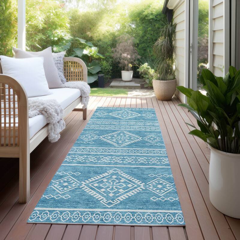Machine Washable Indoor/ Outdoor Chantille Moroccan Boho Rug - Teal - 2'3" x 7'6"