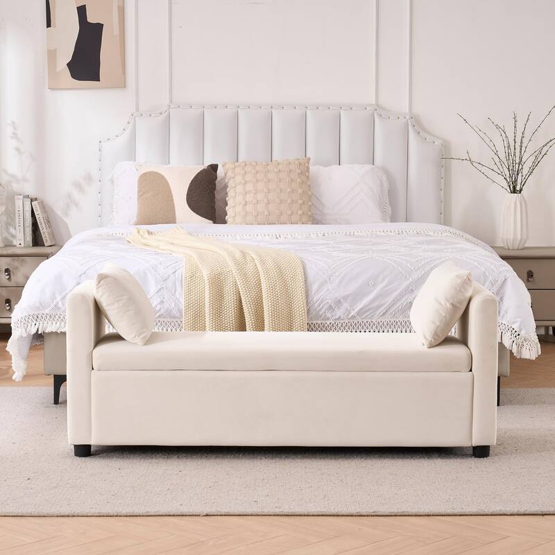 Velvet Storage Bench for Bedroom,End of Bed Bench for King Size Bed, Modern Upholstered Long Ottoman Bench for Entryway