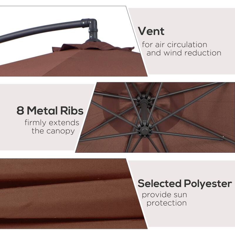 Cantilever outdoor patio umbrella with crank handle and cross base