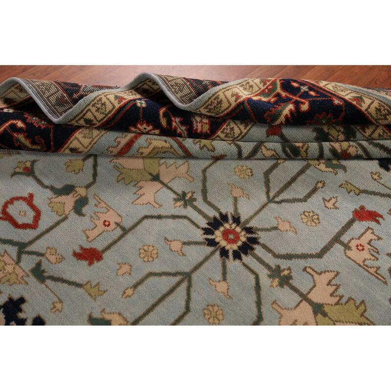 Light Blue Oushak Indian Area Rug Handmade Wool Carpet - 9'0"x 11'8"