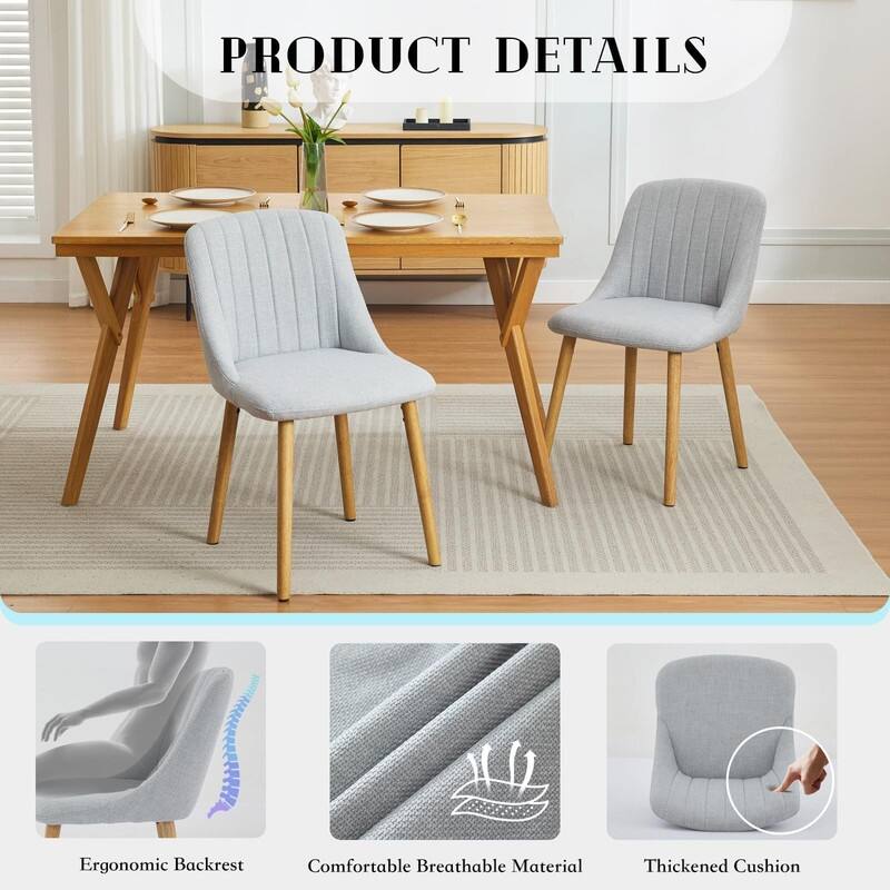 Set of 2 Modern Dining Chairs - Ergonomic Fabric Upholstered w/Oak Legs