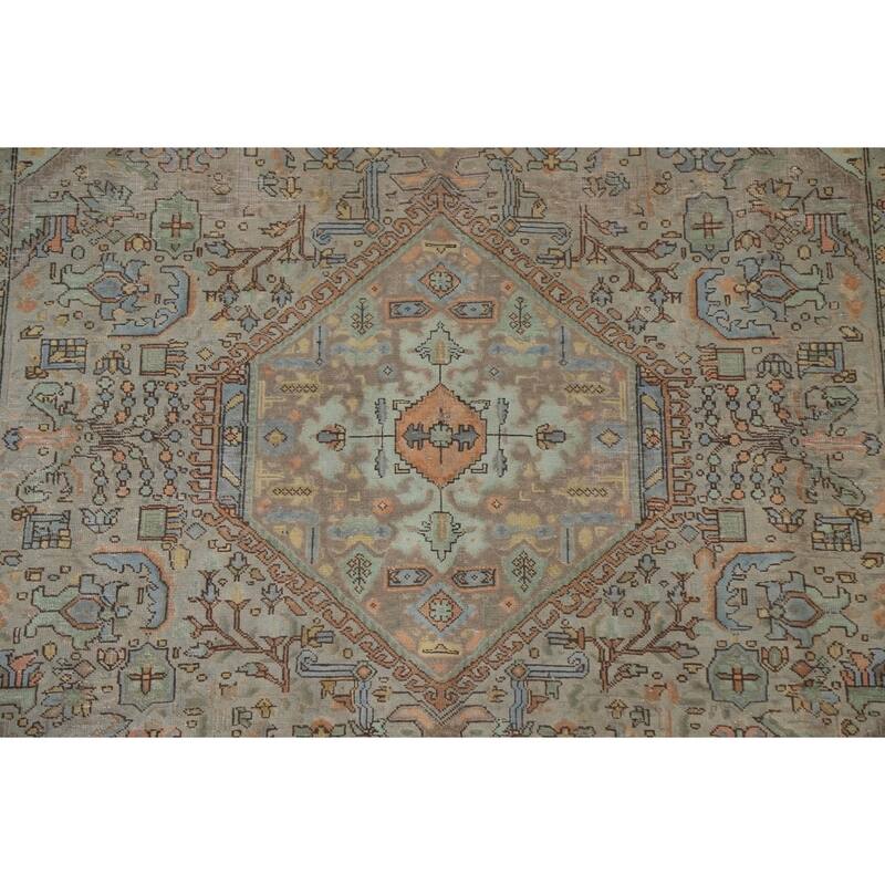 Hand Knotted Oriental 100% Wool Carpet Traditional Medallion Greys & Charcoal Tabriz Area Rug - 9' 8'' X 6' 9''