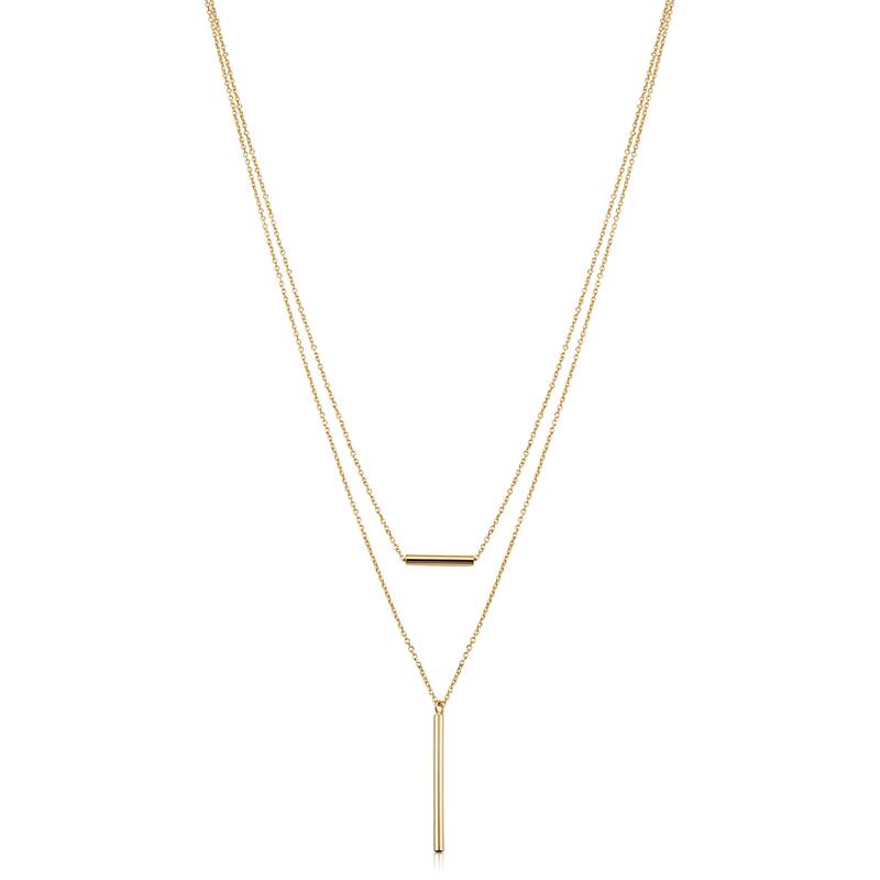 14k Yellow Gold Tube Layer Adjustable Length Necklace (adjusts to 17 or 18 inches)