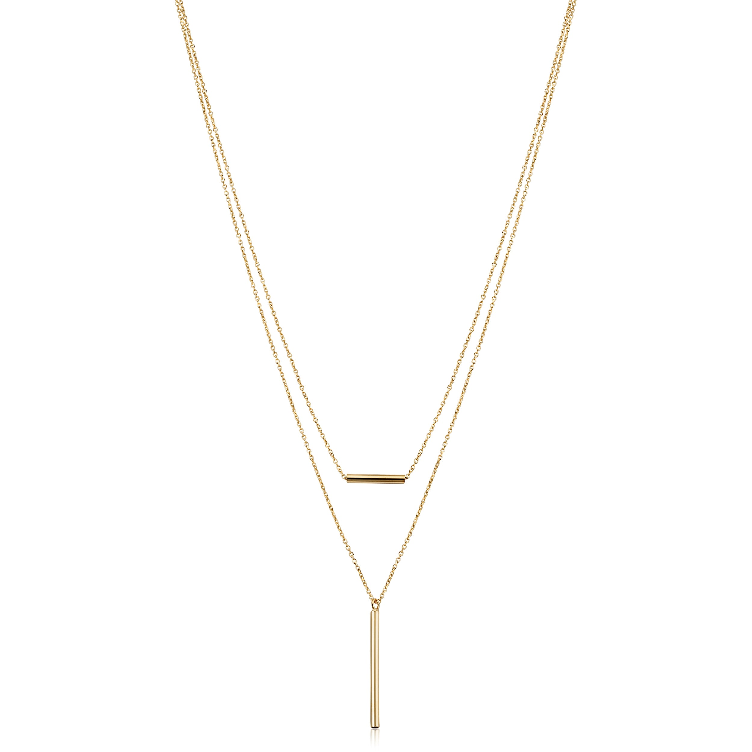 Au Naturale 14k Yellow Gold Tube Layer Adjustable Length Necklace (adjusts to 17 or 18 inches)