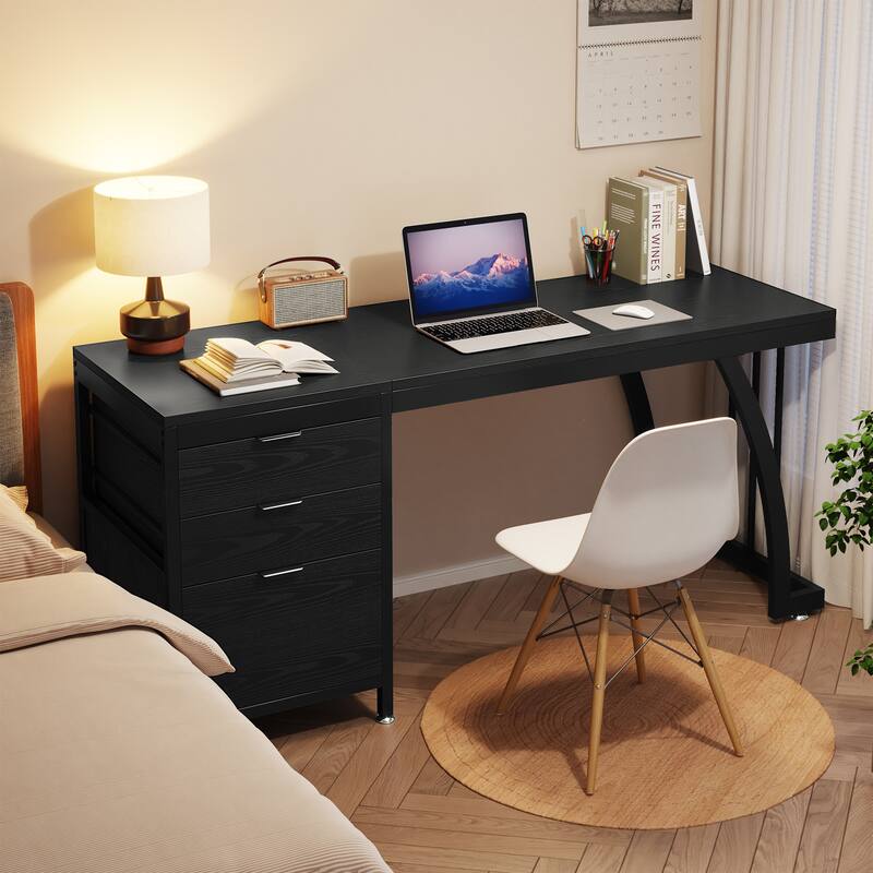 Computer Desk with 3 Drawers, 59" PC Desk Study Writing Table Workstation, Reversible File Storage for Home Office