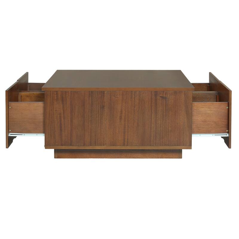 33.25" Black Square Coffee Table with 4 Drawers