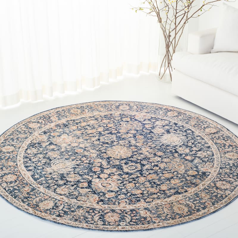 Lauren Ralph Lauren Celia Traditional Oriental Area Rug - 6'7" Round - Navy
