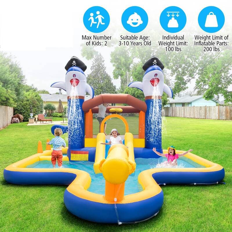 Gymax Inflatable Water Slide Park Bounce House Splash Pool Water