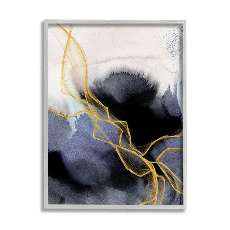 Stupell Modern Coastal Abstract Organic Lines Blue Gold Framed Giclee Texturized Art by Irena Orlov