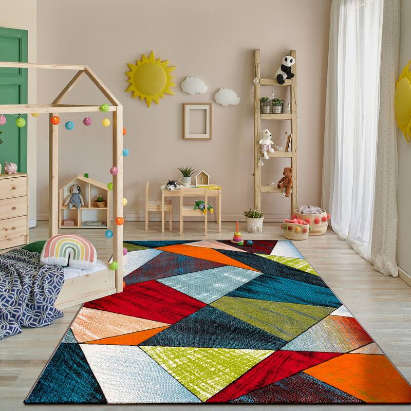 Colorful Area Rug With Modern Geometric Shapes in Multicolor