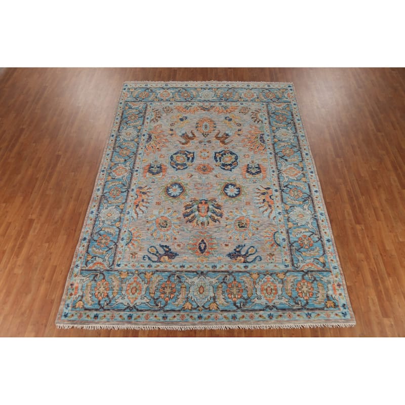 Floral Oushak Indian Area Rug Hand-Knotted Wool Carpet - 8'9" x 12'1"